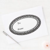 Fancy Elegant Zwart Wit Damask Design Ovale Sticker (Envelop)