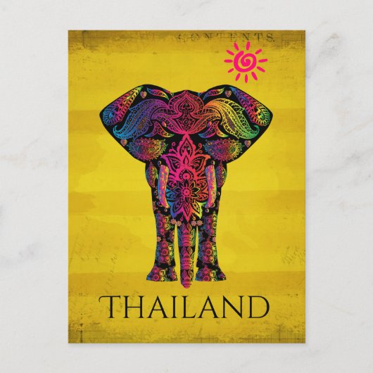 Fancy Elephant Design Bold Heldere Kleur | Thailan Briefkaart (Voorkant)