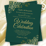 Fancy Emerald Green & Gold BUDGET Mariage Inviter<br><div class="desc">Ces invitations de mariage abordables et abordables sont le choix parfait pour la classe, le style et la beauté sur un budget. Le design est composé d'un arrière - plan vert émeraude avec des boucles dorées ornées et des tourbillons dans les coins. La typographie comprend des lettres de script sophistiquées...</div>
