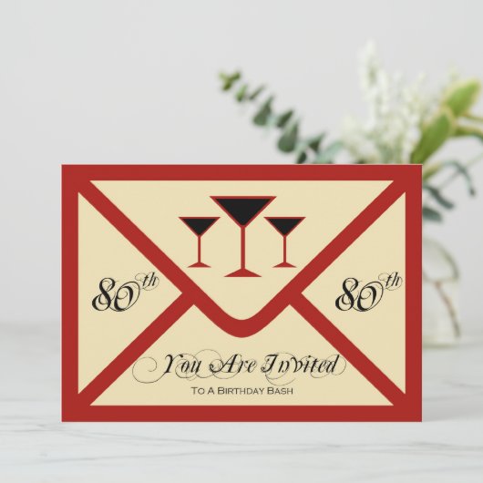 Fancy en Fun 80th Birthday Party Invitation Kaart (Staand voorkant)