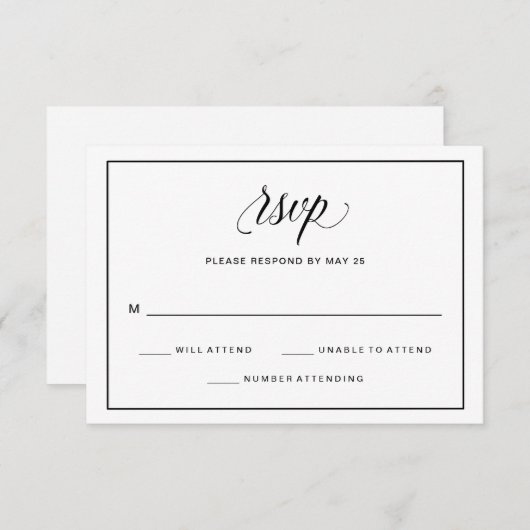 Fancy en zwart-wittekenbereik RSVP kaartje (Voorkant / Achterkant)