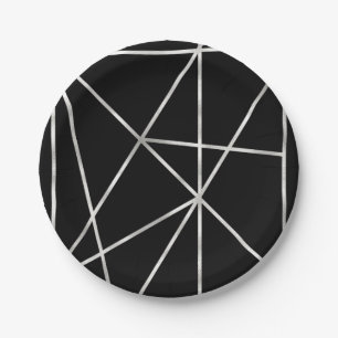 Fancy Faux Folie Zilver & Zwarte Geometrische Patr Papieren Bordje