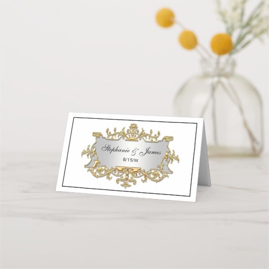 Fancy Faux Gold Filigree Lijst Escort Place Card (Voorkant)
