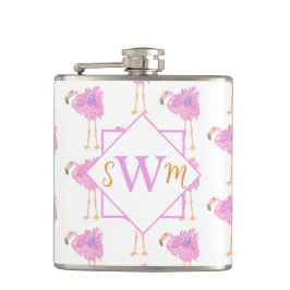 Fancy Flamingo Monogrammed Flask Heupfles