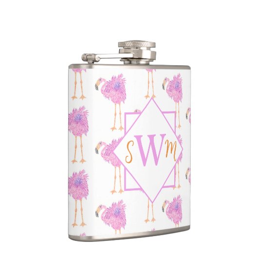 Fancy Flamingo Monogrammed Flask Heupfles (Rechts)