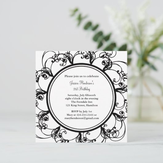 Fancy Floral 21e anniversaire Invitation (Debout devant)