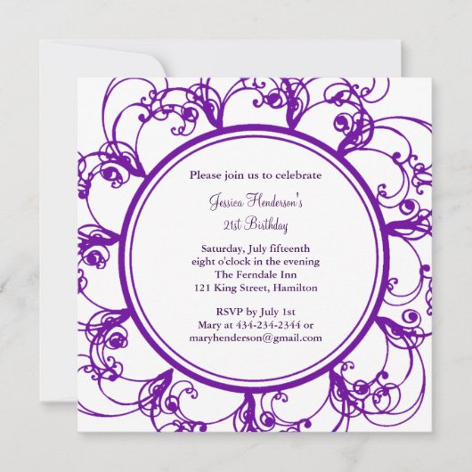 Fancy Floral 21e Invitation d'anniversaire (violet (Devant)