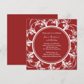 Fancy Floral Birthday Invite (rood) Kaart (Voorkant / Achterkant)