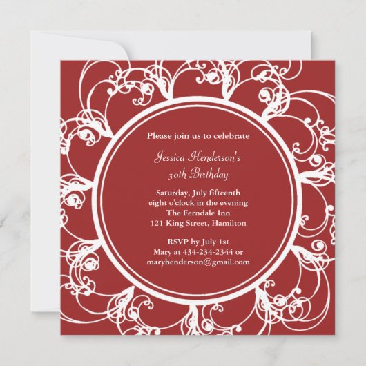 Fancy Floral Birthday Invite (rood) Kaart (Voorkant)