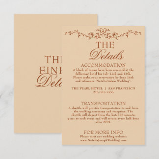 Fancy Floral Boho Beige Terracotta Wedding Details Informatiekaartje