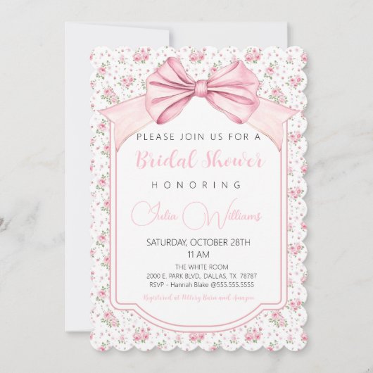 Fancy Floral Bow Bridal Show Invitation (Devant)