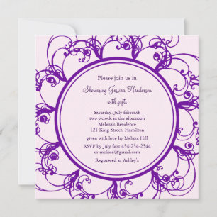 Fancy Floral Bridal Shower Invitation (paars) Kaart