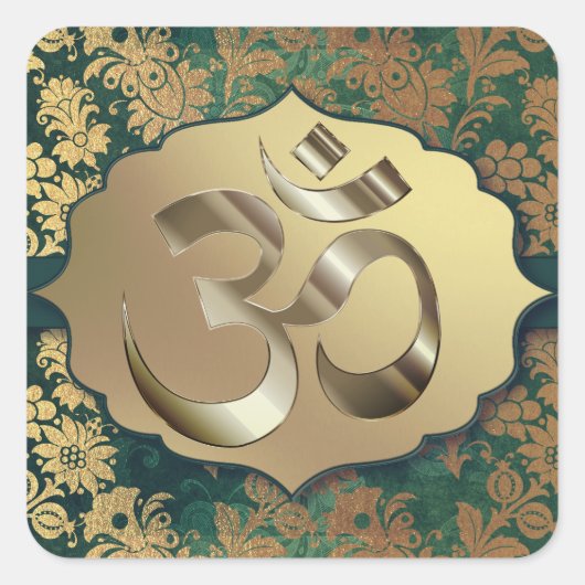 Fancy Floral Gold Om Vierkante Sticker (Voorkant)