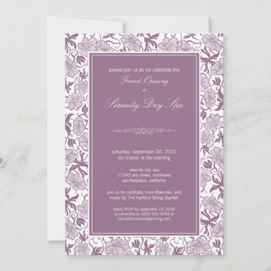 Fancy Floral Grand Ouverture Invitation (lavande) (Devant)