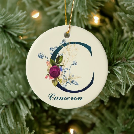 Fancy Floral Letter 'C' Keramisch Ornament (Boom)