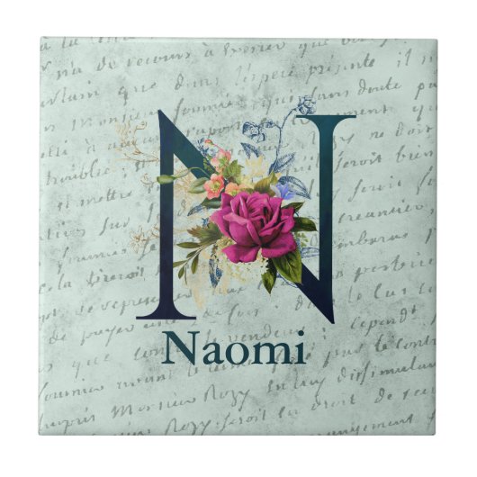 Fancy Floral Monogram Initiaal N Tegeltje (Voorkant)
