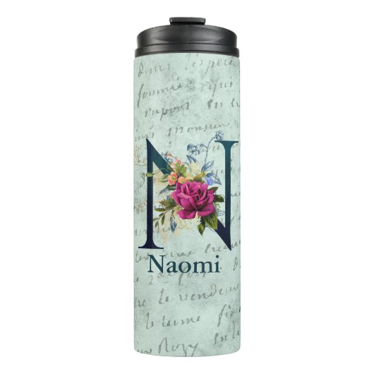 Fancy Floral Monogram Initiaal N Thermosbeker (Voorkant)