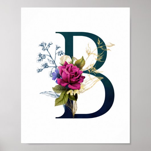 Fancy Floral Monogram Letter B Poster (Voorkant)