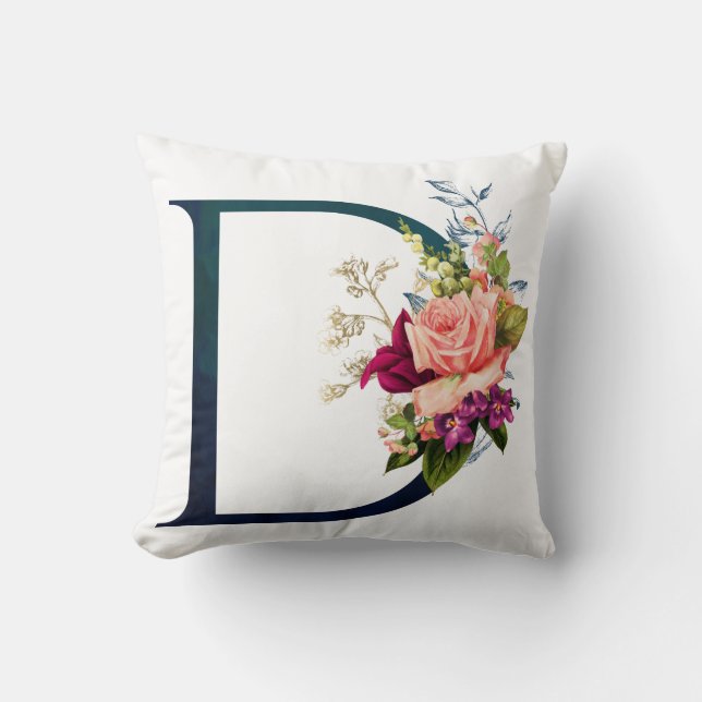 Fancy Floral Monogram Letter D Kussen (Voorkant)