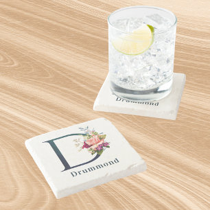 Fancy Floral Monogram Letter D Stenen Onderzetter