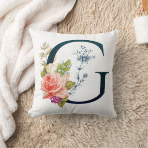 Fancy Floral Monogram Letter G Kussen