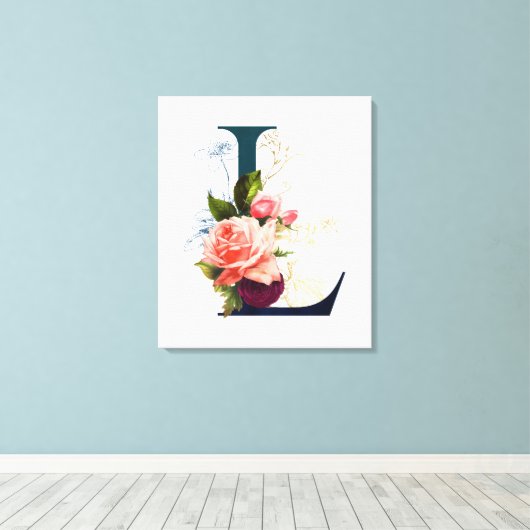 Fancy Floral Monogram Letter L Canvas Afdruk (Insitu (Houten vloer))