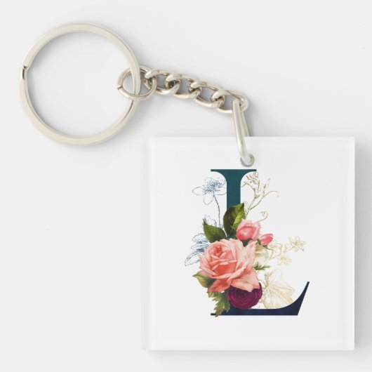 Fancy Floral Monogram Letter L Sleutelhanger (voorkant)