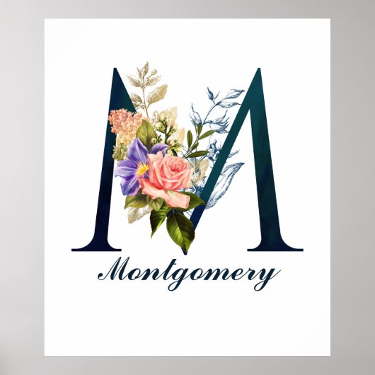 Fancy Floral Monogram Letter M Poster (Voorkant)