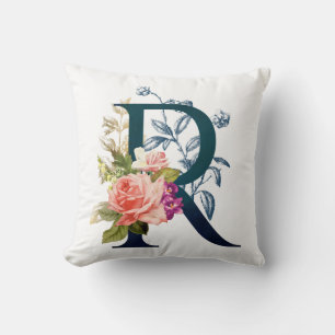 Fancy Floral Monogram letter R Kussen
