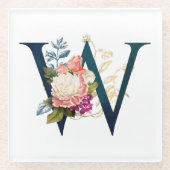 Fancy Floral Monogram Letter W Glazen Onderzetter (Voorkant)