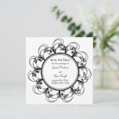 Fancy Floral sparen de Datum (zwart-wit) Save The Date (Staand voorkant)
