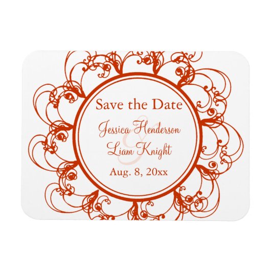 Fancy Floral sparen de Magneet van de Datum (oranj (Horizontaal)