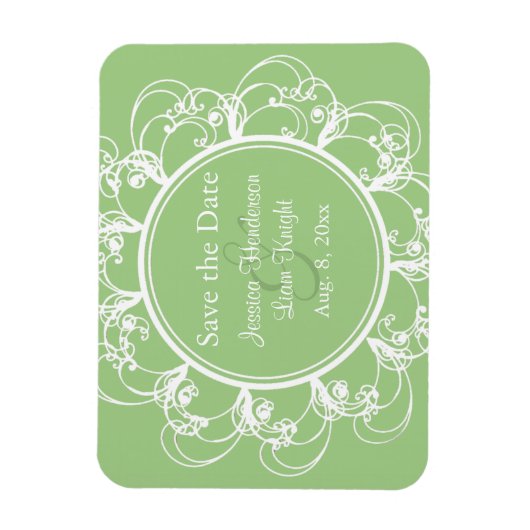 Fancy Floral sparen de Magnetische Datum (groen) Magneet (Verticaal)