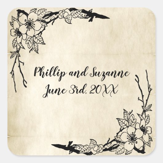 Fancy  Floral Wedding Envelope-zegel Vierkante Sticker (Voorkant)