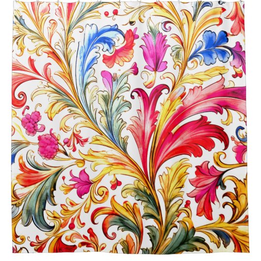 Fancy Florentijns ontwerp Waterverf bladeren Douchegordijn (Voorkant)