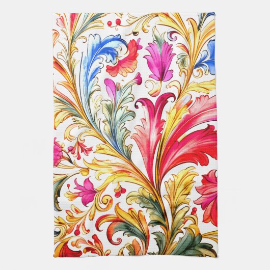 Fancy Florentijns ontwerp Waterverf bladeren Theedoek (Verticaal)