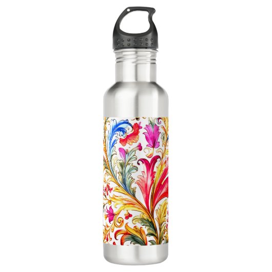 Fancy Florentijns ontwerp Waterverf bladeren Waterfles (Voorkant)