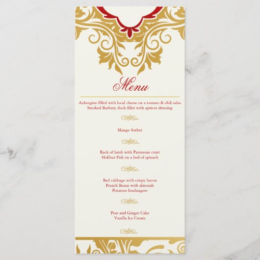 Fancy Flourds Golden Indian Arabe Menu Mariage (Devant)
