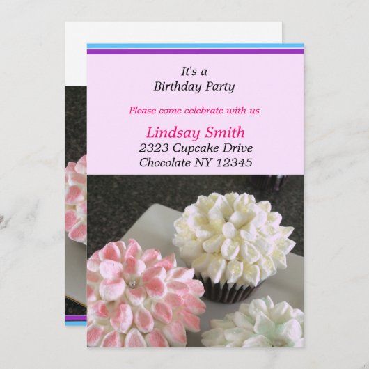 Fancy Flower Cupcakes Anniversaire Fête Invitation (Devant / Derrière)