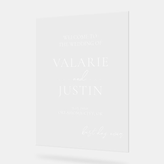 Fancy Font Clear Welcome Wedding White Text Acryl Bord (Hoek)