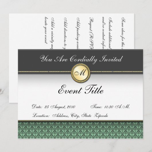 Fancy Formele uitnodiging van het Monogram van de (Voorkant / Achterkant)