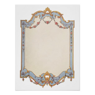 Fancy Frans  Lijst Blue Gold Scroll Roos Perfect Poster