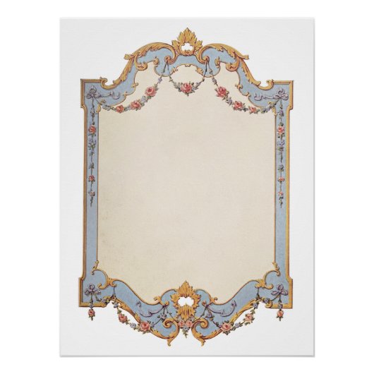Fancy Frans  Lijst Blue Gold Scroll Roos Perfect Poster (Voorkant)