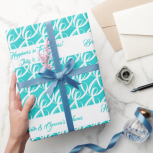 Fancy Gepersonaliseerde Bruid, Bruidegom Aqua Blue Cadeaupapier