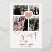 Fancy gezichtsroze hart 4 multi-foto's collage folie uitnodiging (Voorkant)