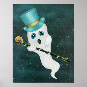 Fancy Ghost Gekke Face Top Hat Cane Starry Sky Poster
