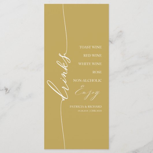 Fancy Gold 4x9 Wedding Drink Menu Card For Plate (Dos)