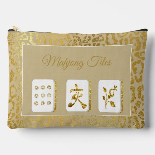 Fancy Gold and Tan Mahjong Tile Pouch Etui (Voorkant)