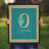 Fancy Gold en Aqua Floral Letter O Wall Print