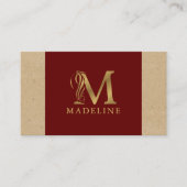 Fancy Gold Letter M-monogram op rood en karton Visitekaartje (Voorkant)